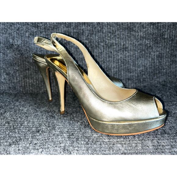 Michael Kors York Gold Slingback Peep Toe 4” Heels Women’s Size 7 - Picture 1 of 7